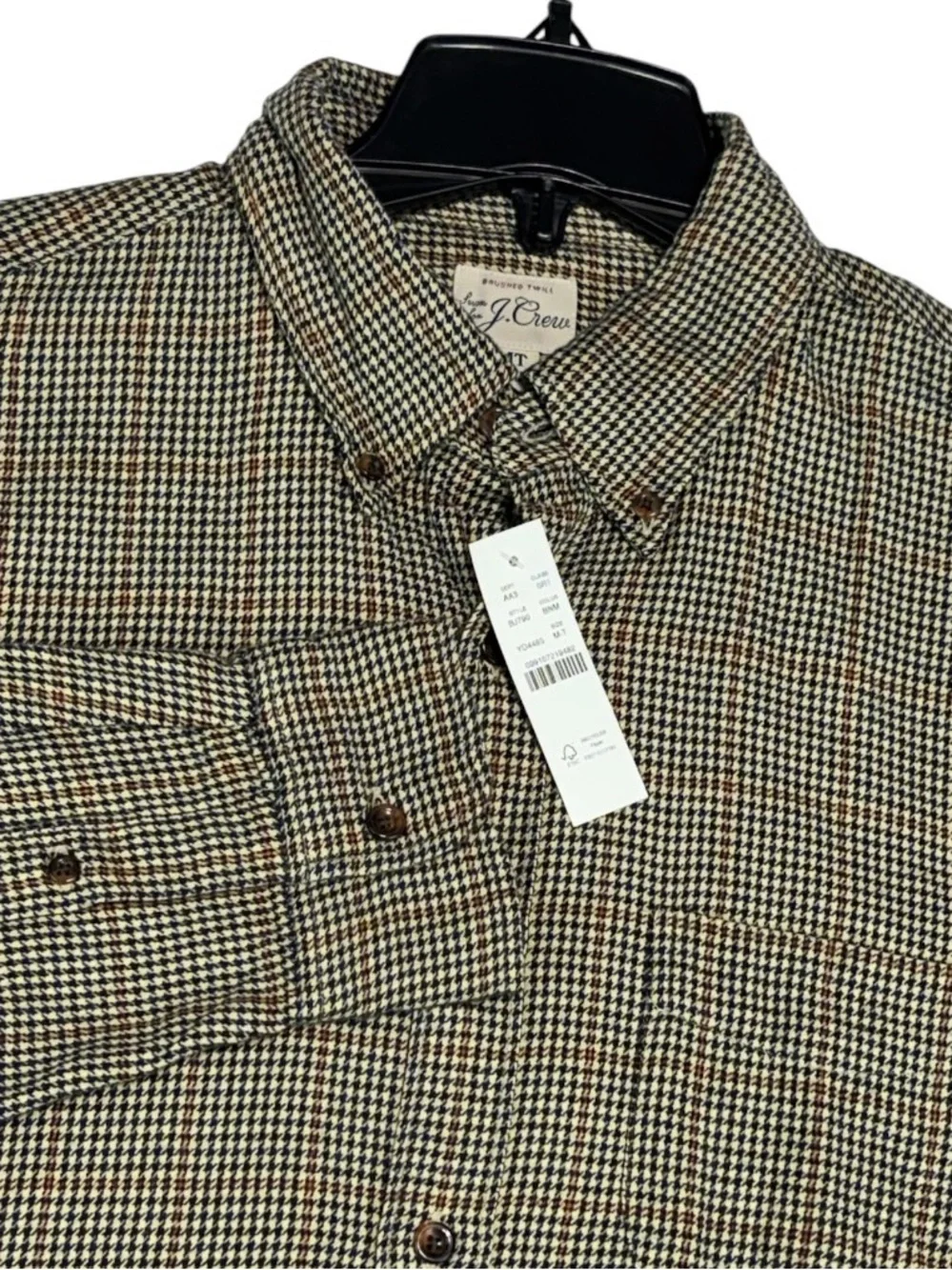 J. Crew Brushed Twill Houndstooth Shirt Button Down Men’s Medium Tall